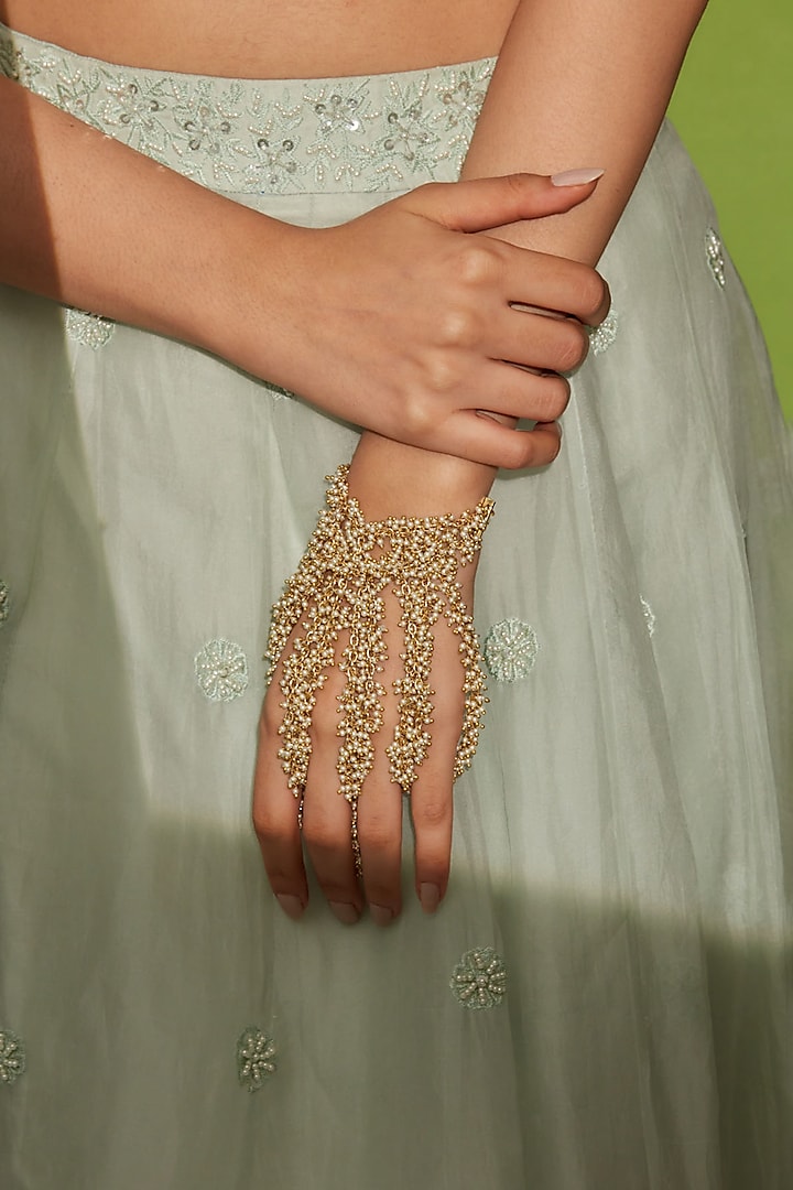 Gold Finish Pearls Hand Harness by House of D'oro