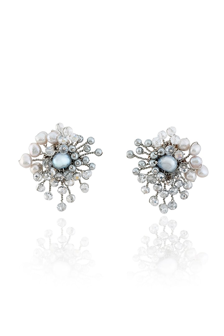 Gold Finish Pearl & Beaded Stud Earrings by House of D'oro at Pernia's Pop Up Shop