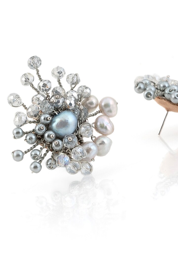 Gold Finish Pearl & Beaded Stud Earrings by House of D'oro at Pernia's Pop Up Shop