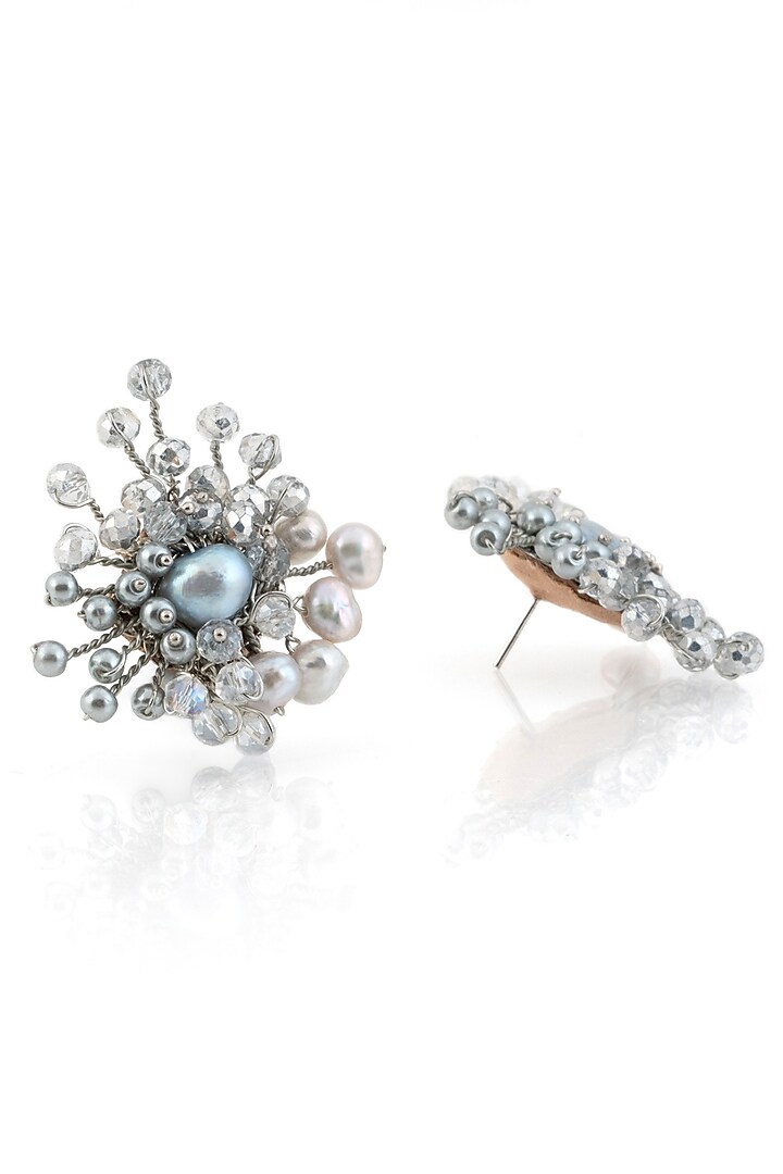 Gold Finish Pearl & Beaded Stud Earrings by House of D'oro at Pernia's Pop Up Shop