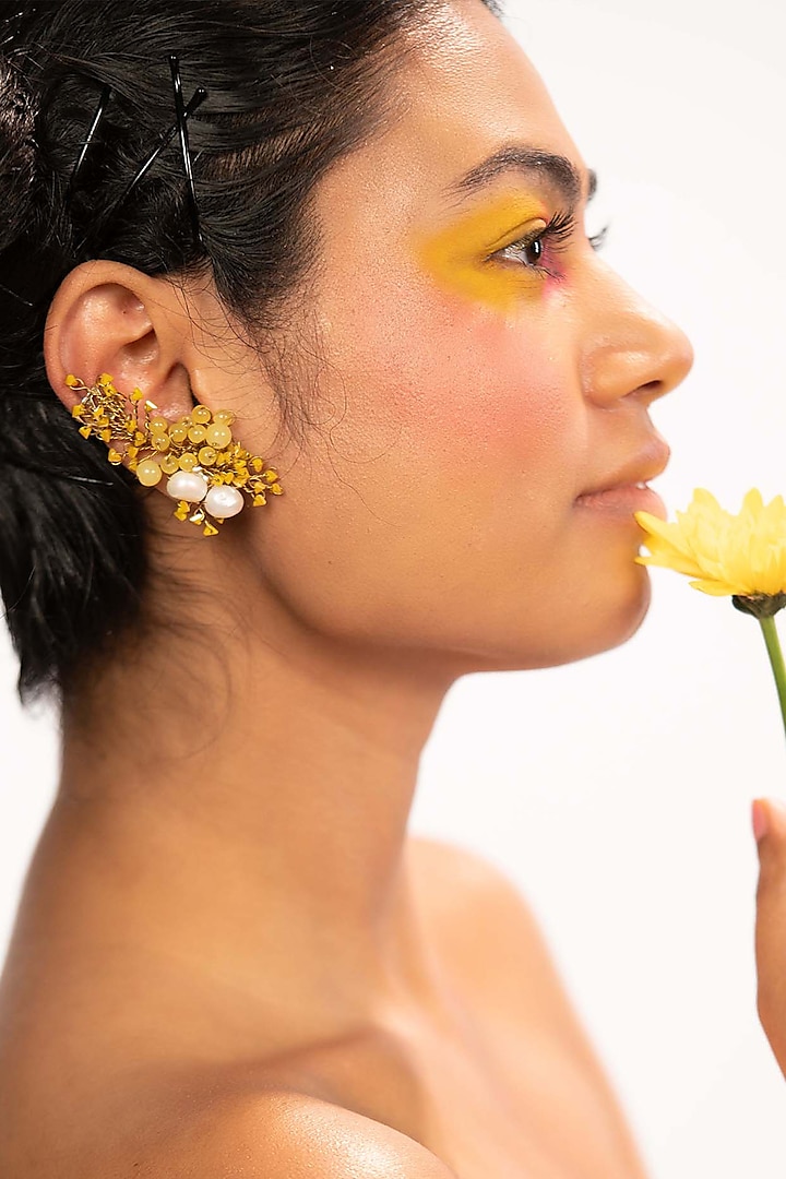 Gold Finish Daffodil Dangler Earrings by House of D'oro at Pernia's Pop Up Shop