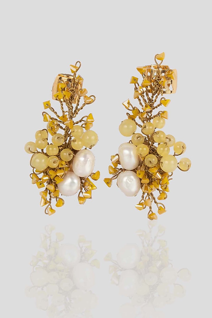 Gold Finish Daffodil Dangler Earrings by House of D'oro at Pernia's Pop Up Shop