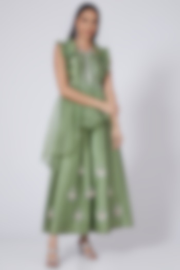 Pastel Green Embroidered Flared Jumpsuit by Design O Stitch at Pernia's Pop Up Shop