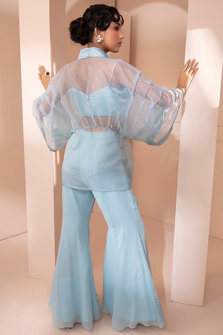 Sky Blue Satin Flared Pant Set by Design O Stitch at Pernia's Pop Up Shop