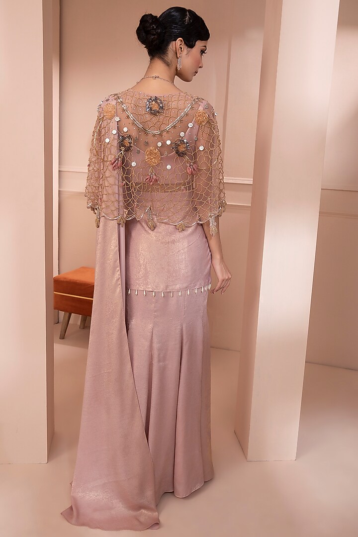 Dusty Gold Pre-Stitched Embellished Wedding Saree Set by Design O Stitch at Pernia's Pop Up Shop