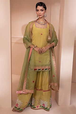 Green & Yellow Sheer Sharara Set by Design O Stitch