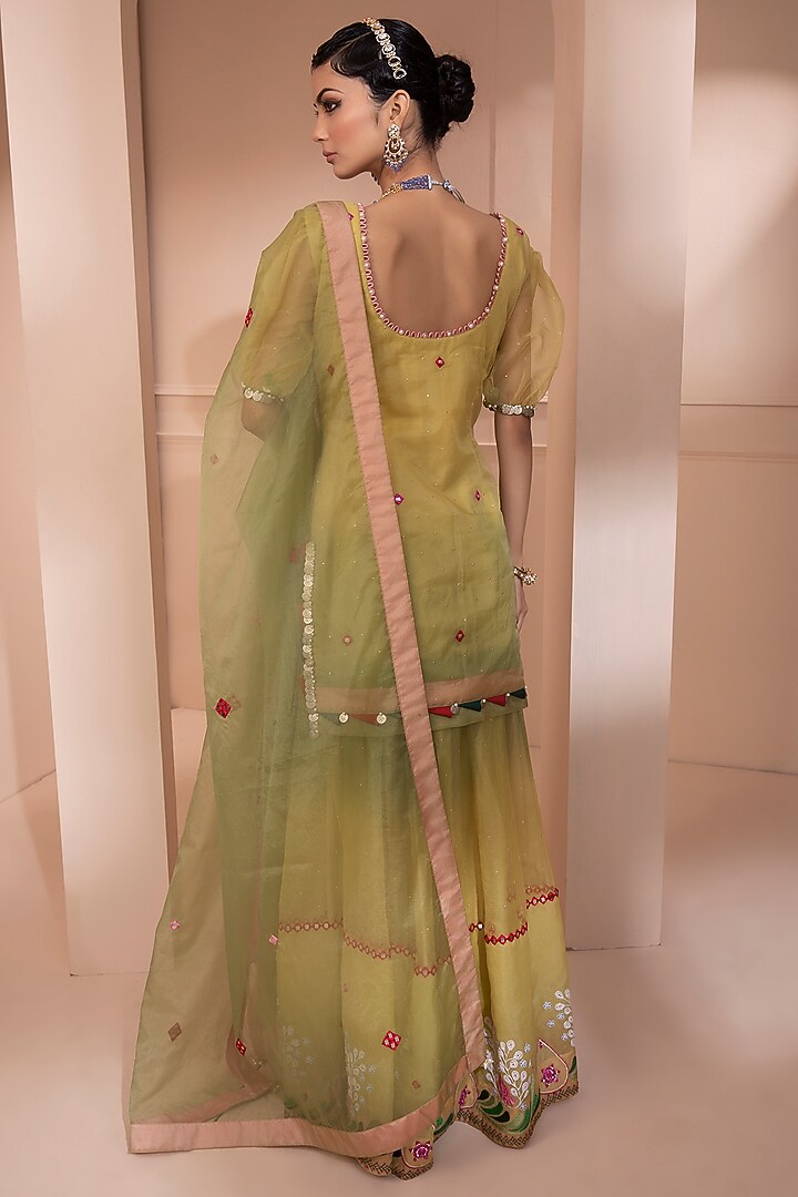 Green & Yellow Sheer Wedding Sharara Set by Design O Stitch at Pernia's Pop Up Shop