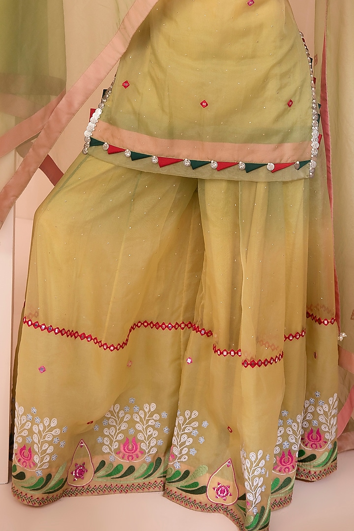 Green & Yellow Sheer Wedding Sharara Set by Design O Stitch at Pernia's Pop Up Shop