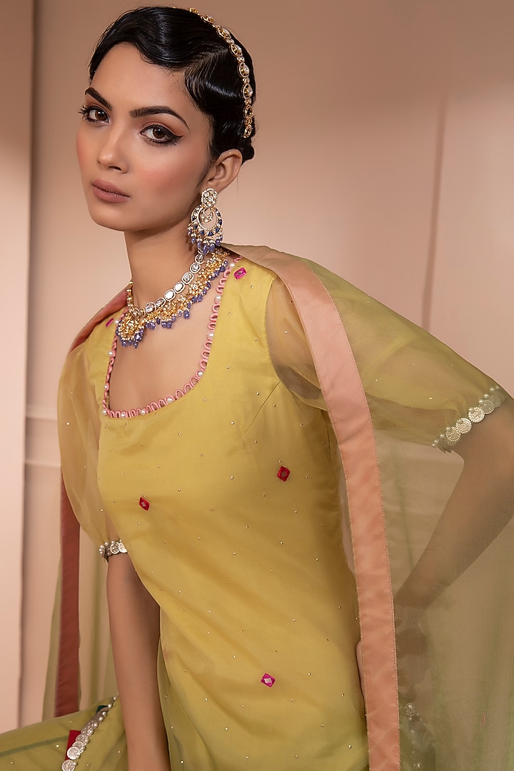 Green & Yellow Sheer Wedding Sharara Set by Design O Stitch at Pernia's Pop Up Shop