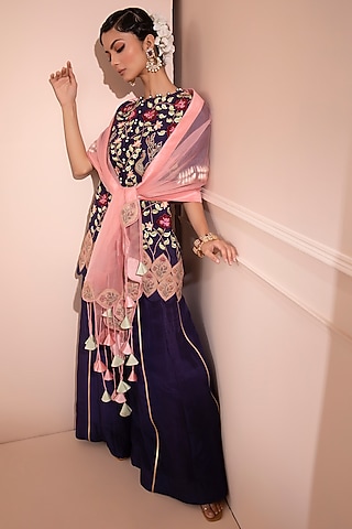 Blue Silk Sharara Set by Design O Stitch