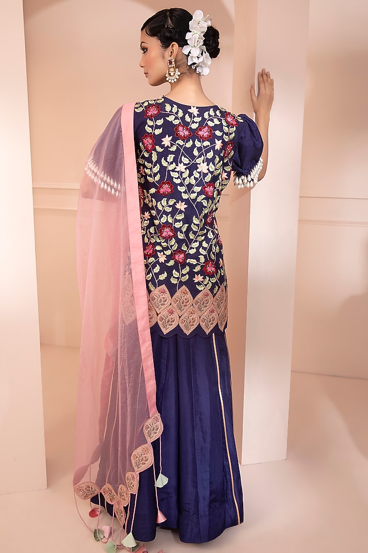 Blue Silk Wedding Sharara Set by Design O Stitch at Pernia's Pop Up Shop
