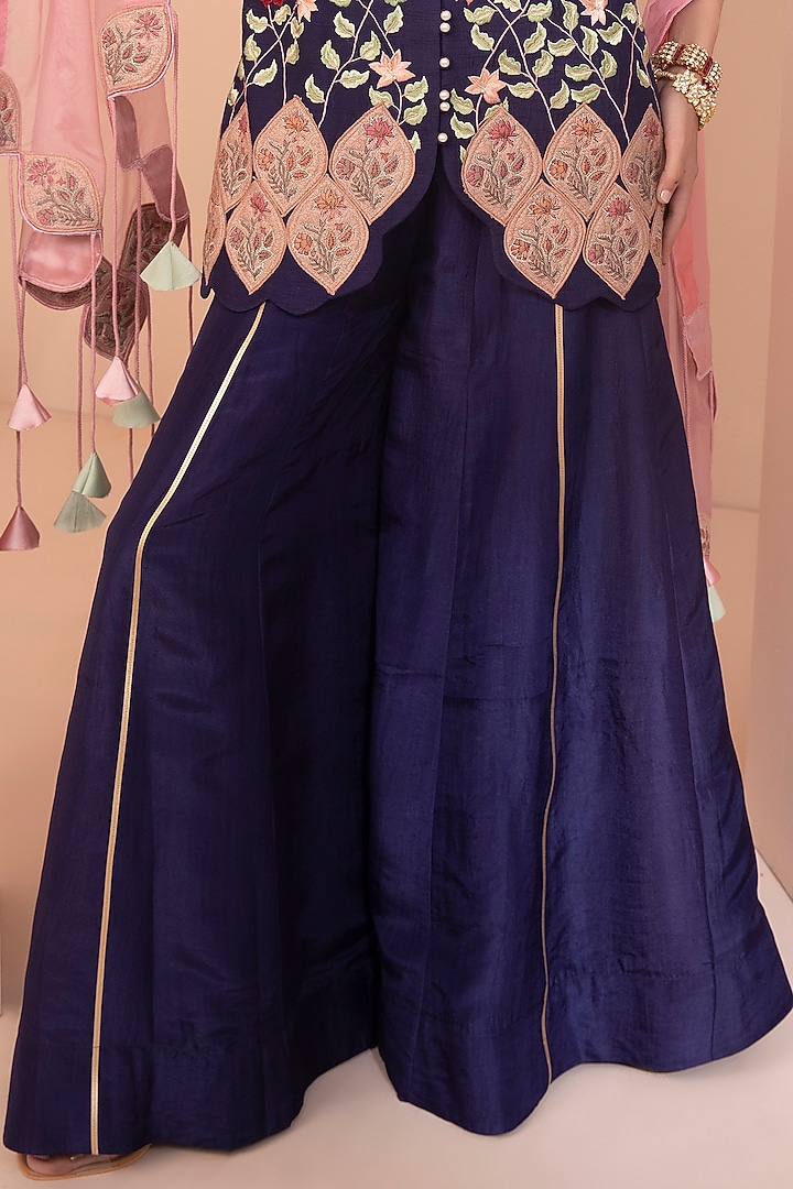 Blue Silk Wedding Sharara Set by Design O Stitch at Pernia's Pop Up Shop