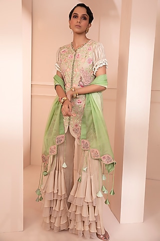 Nude Mesh Jute Ruffled Sharara Set by Design O Stitch