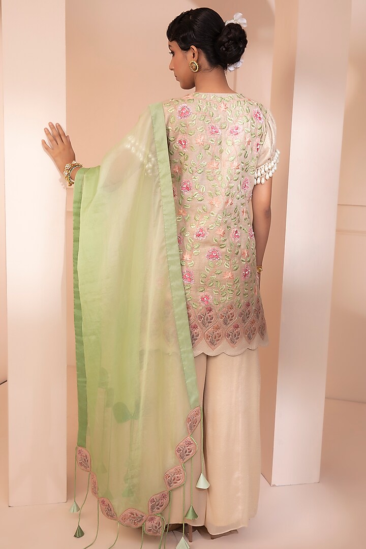 Nude Mesh Jute Ruffled Wedding Sharara Set by Design O Stitch at Pernia's Pop Up Shop