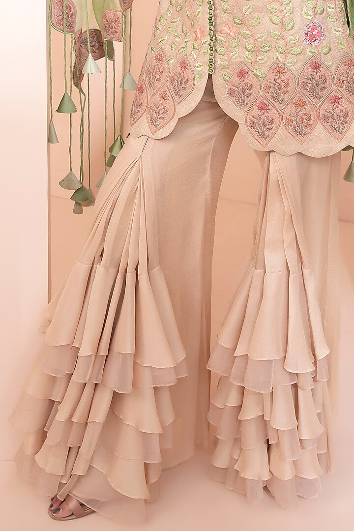 Nude Mesh Jute Ruffled Wedding Sharara Set by Design O Stitch at Pernia's Pop Up Shop