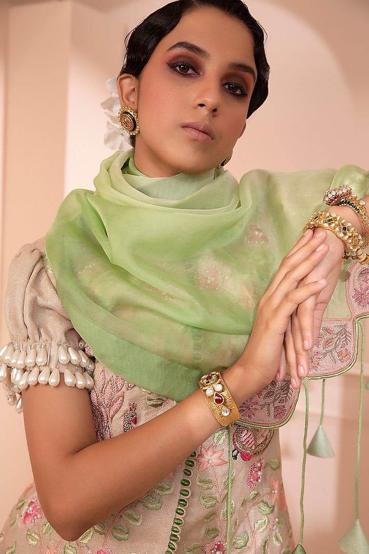 Nude Mesh Jute Ruffled Wedding Sharara Set by Design O Stitch at Pernia's Pop Up Shop