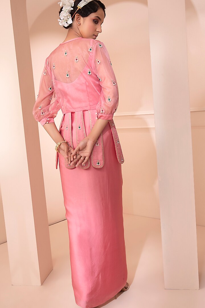 Carrot Pink Satin Dhoti Set by Design O Stitch at Pernia's Pop Up Shop