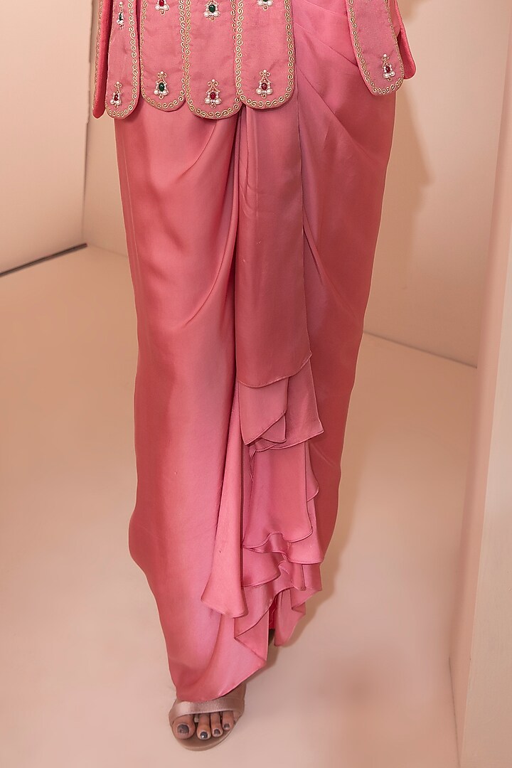 Carrot Pink Satin Dhoti Set by Design O Stitch at Pernia's Pop Up Shop