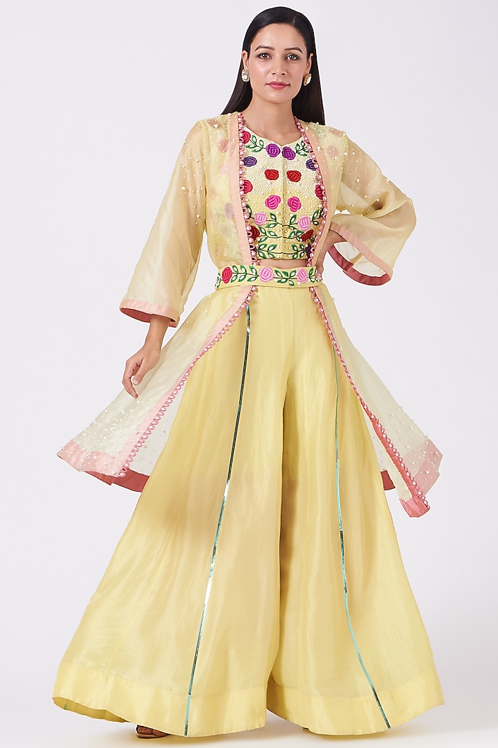 Faded Yellow Hand Embroidered Sharara Set by Design O Stitch