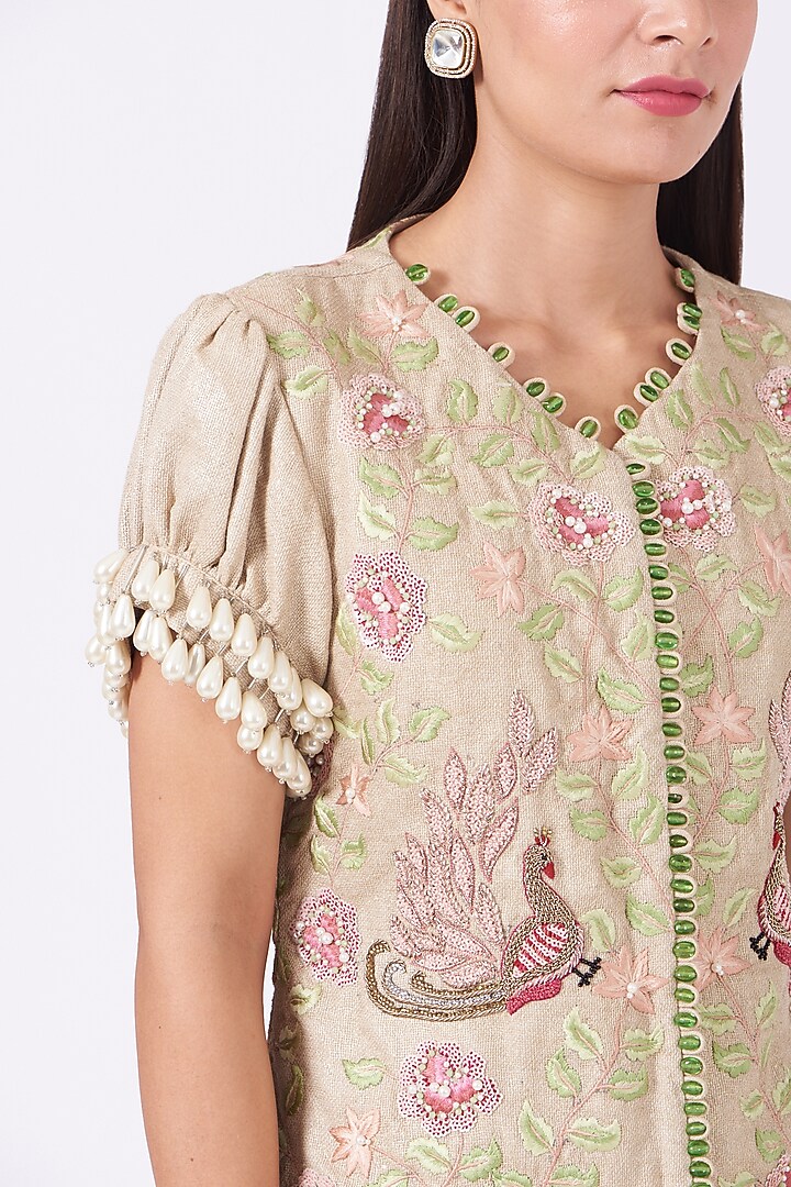Nude Hand Embroidered Jacket Set by Design O Stitch at Pernia's Pop Up Shop