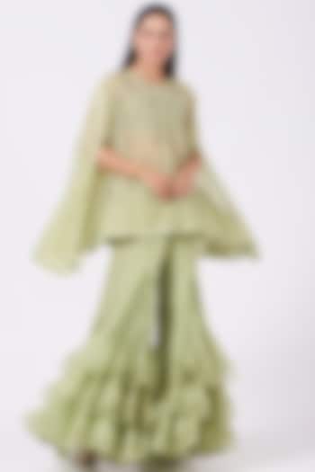 Old Lime Embroidered Cape Set by Design O Stitch