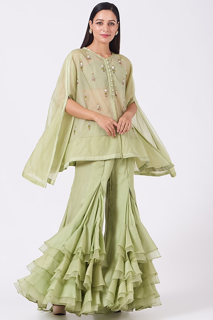 Old Lime Embroidered Cape Set by Design O Stitch