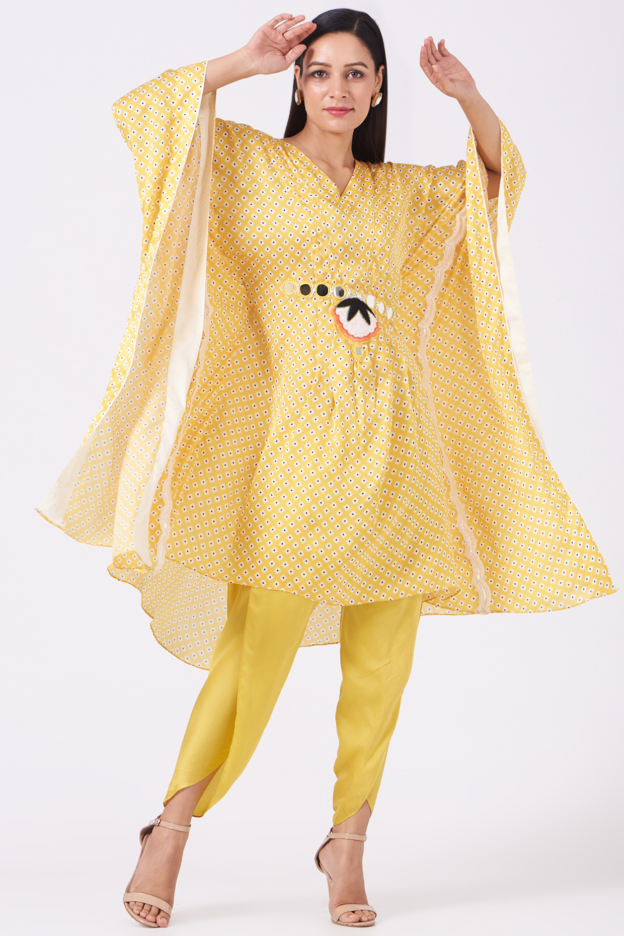 Yellow Hand Embroidered Kaftan Set by Design O Stitch at Pernia's Pop Up Shop