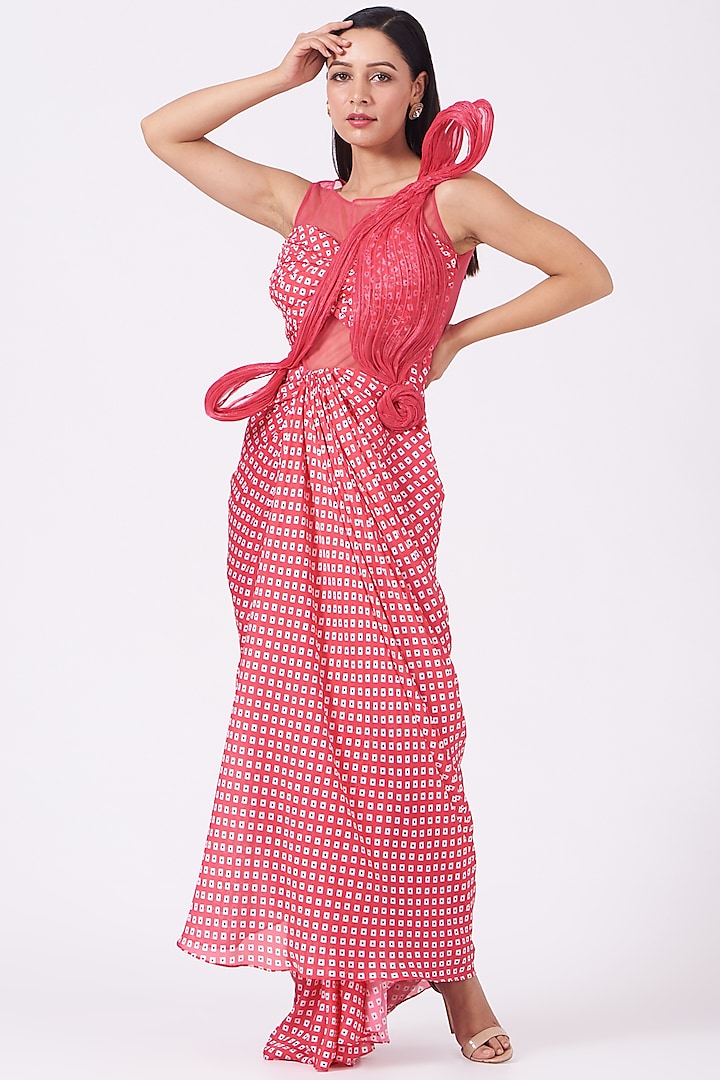 Neon Fuchsia Satin & Net Dress by Design O Stitch
