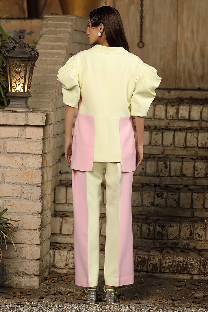 Yellow & Pink Color-Blocked Suiting Blazer Set by Design O Stitch at Pernia's Pop Up Shop