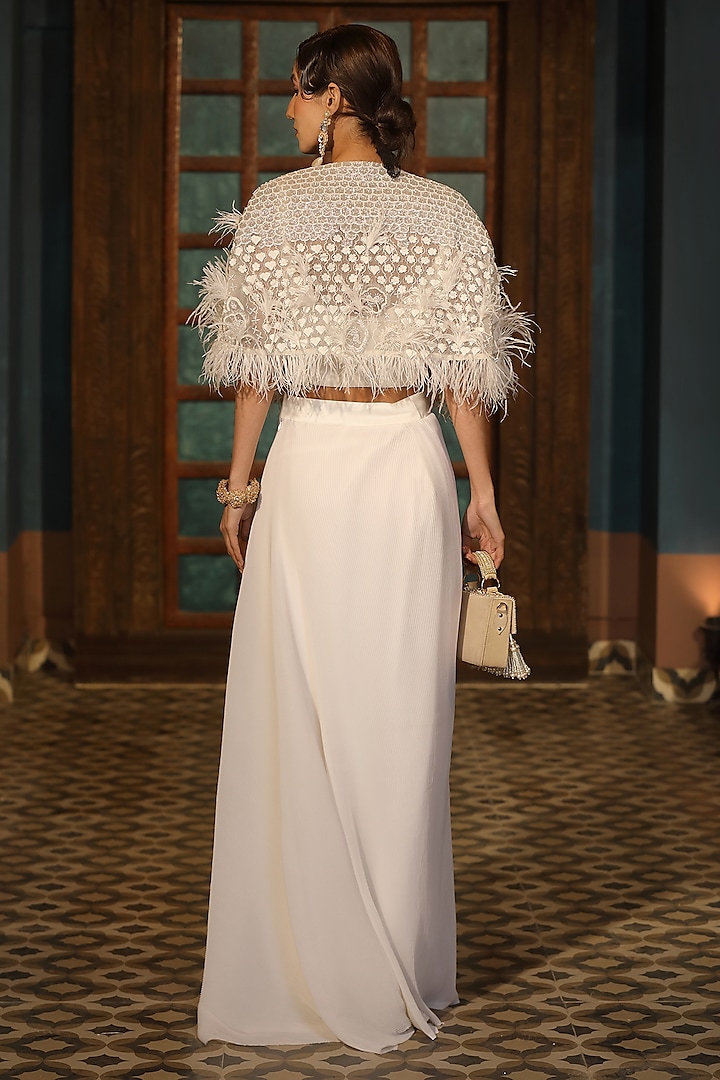 White Satin Pleated Draped Skirt Set by Design O Stitch at Pernia's Pop Up Shop