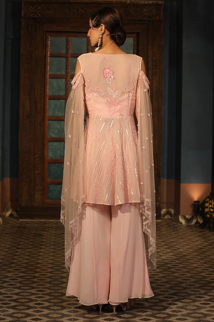 Pink Georgette Flowy Wedding Sharara Set by Design O Stitch at Pernia's Pop Up Shop