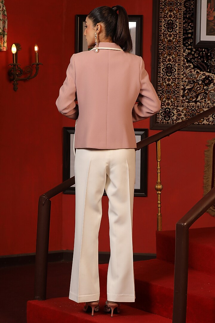 Pink Suiting Floral Cutwork Embroidered Blazer Set by Design O Stitch at Pernia's Pop Up Shop
