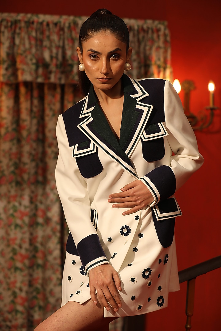 Black & White Suiting Floral Cut-Out Blazer Vacation Dress by Design O Stitch at Pernia's Pop Up Shop