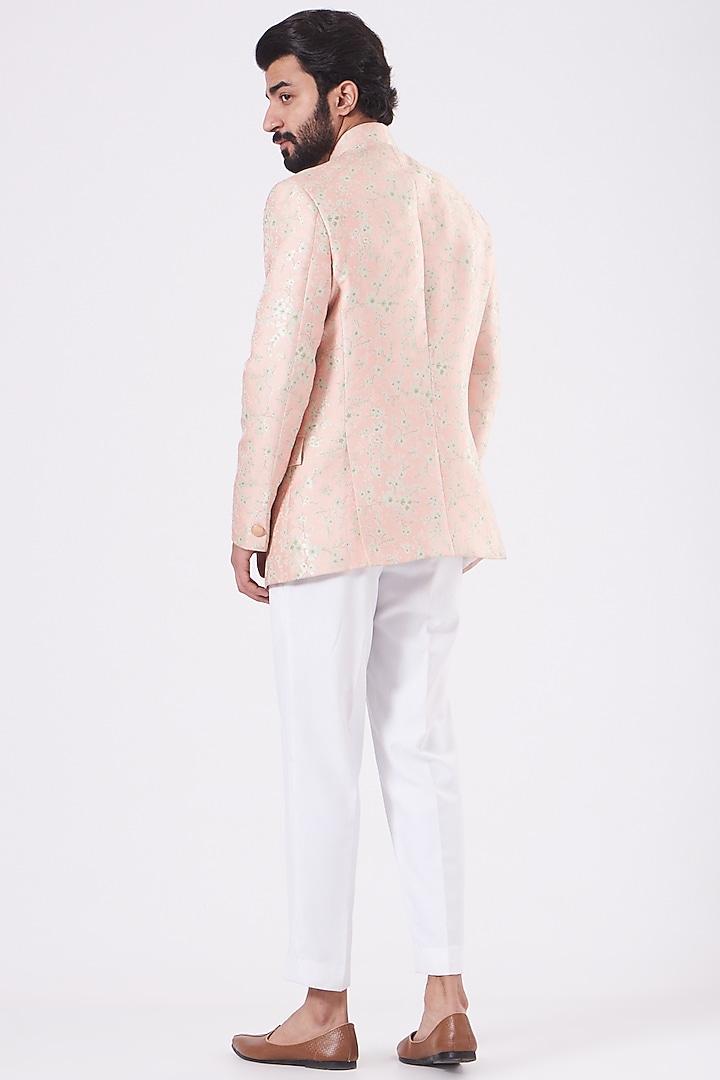 Blush Pink Brocade Bandhgala Jacket Set by Design O Stitch Men at Pernia's Pop Up Shop