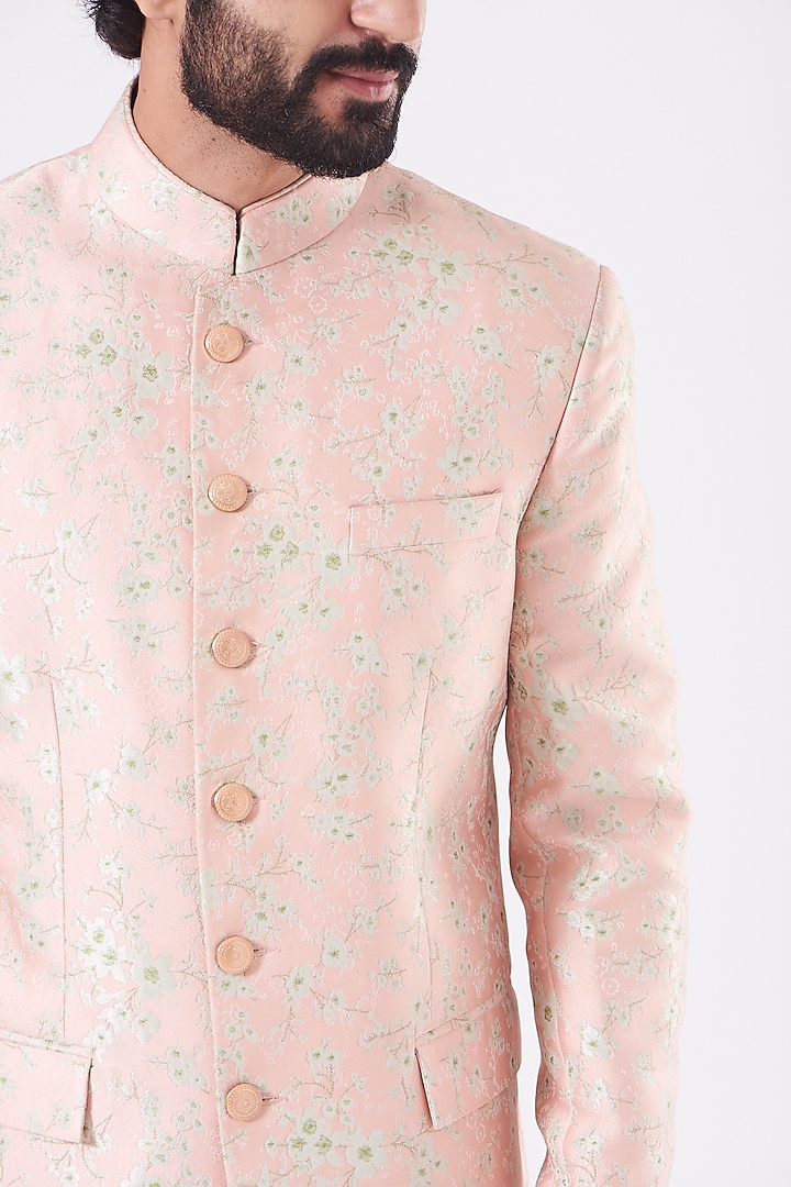 Blush Pink Brocade Bandhgala Jacket Set by Design O Stitch Men at Pernia's Pop Up Shop