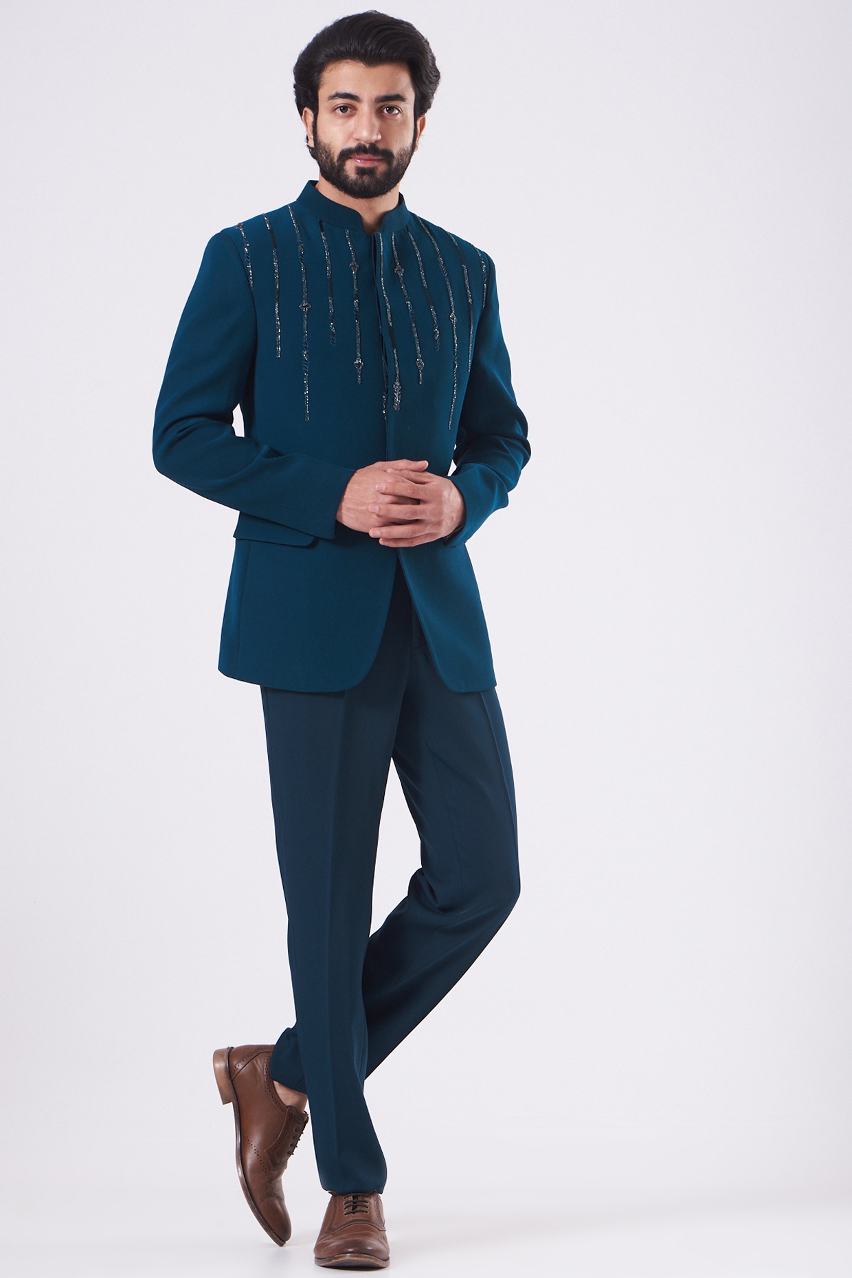 navy blue bandhgala blazer