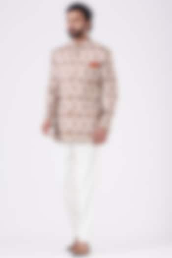 White Printed Quilted Bandhgala Jacket by Design O Stitch Men