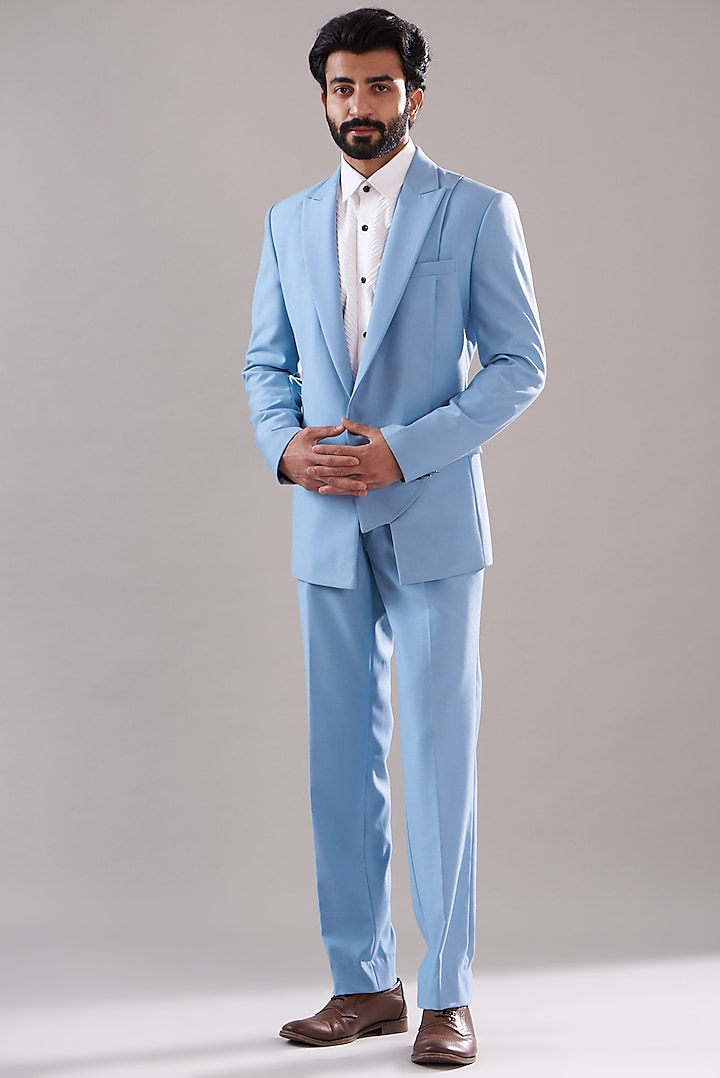 Light Blue Suiting Blazer Set by Design O Stitch Men