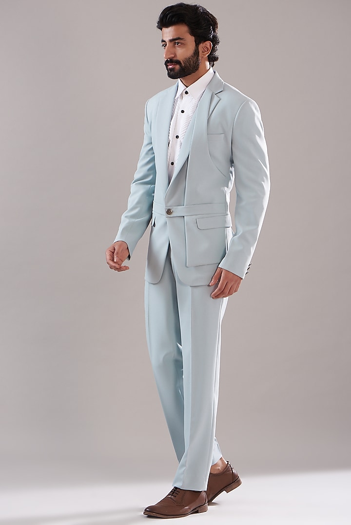 Powder Blue Suiting Blazer Set by Design O Stitch Men