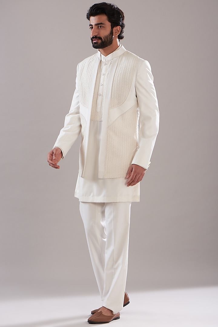 Cream Suiting Indo-Western Set by Design O Stitch Men