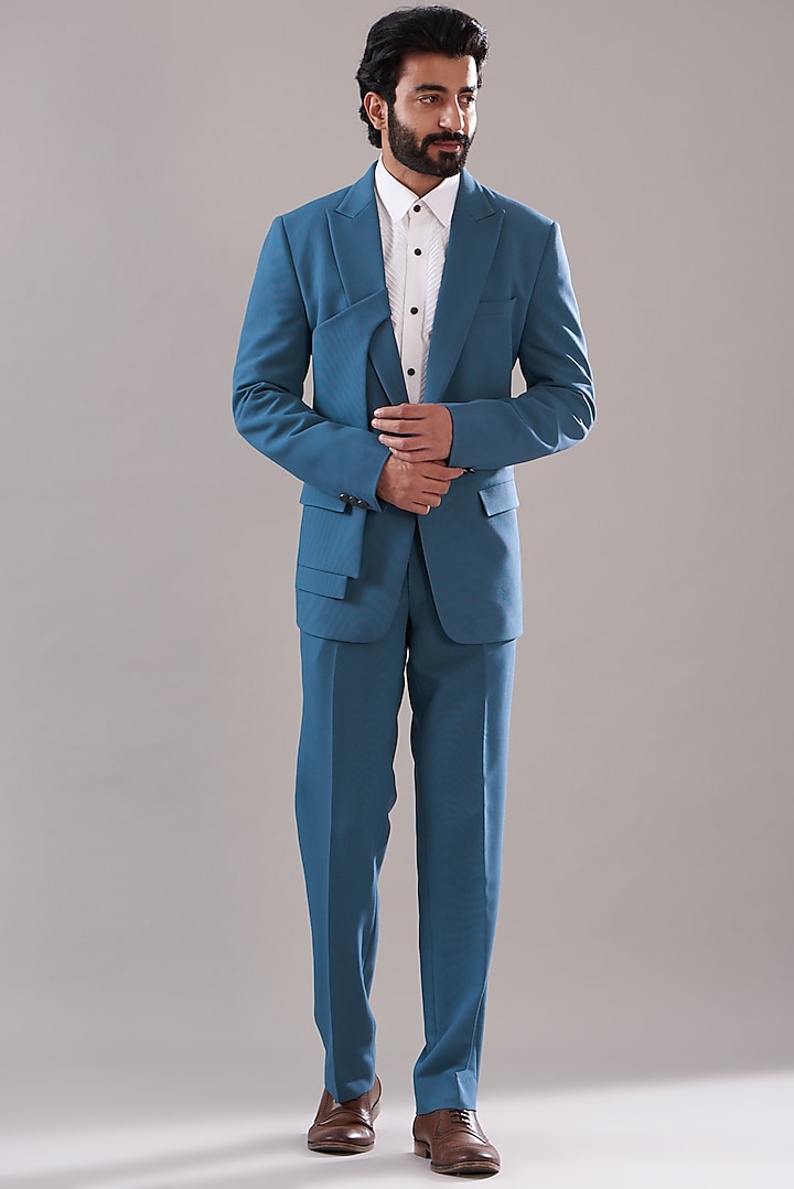 Cobalt Blue Suiting Blazer Set by Design O Stitch Men