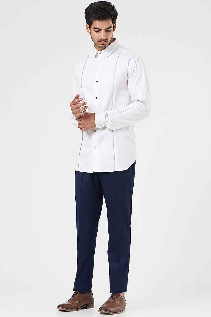 White Cotton Shirt With Zip Detailing by Design O Stitch Men