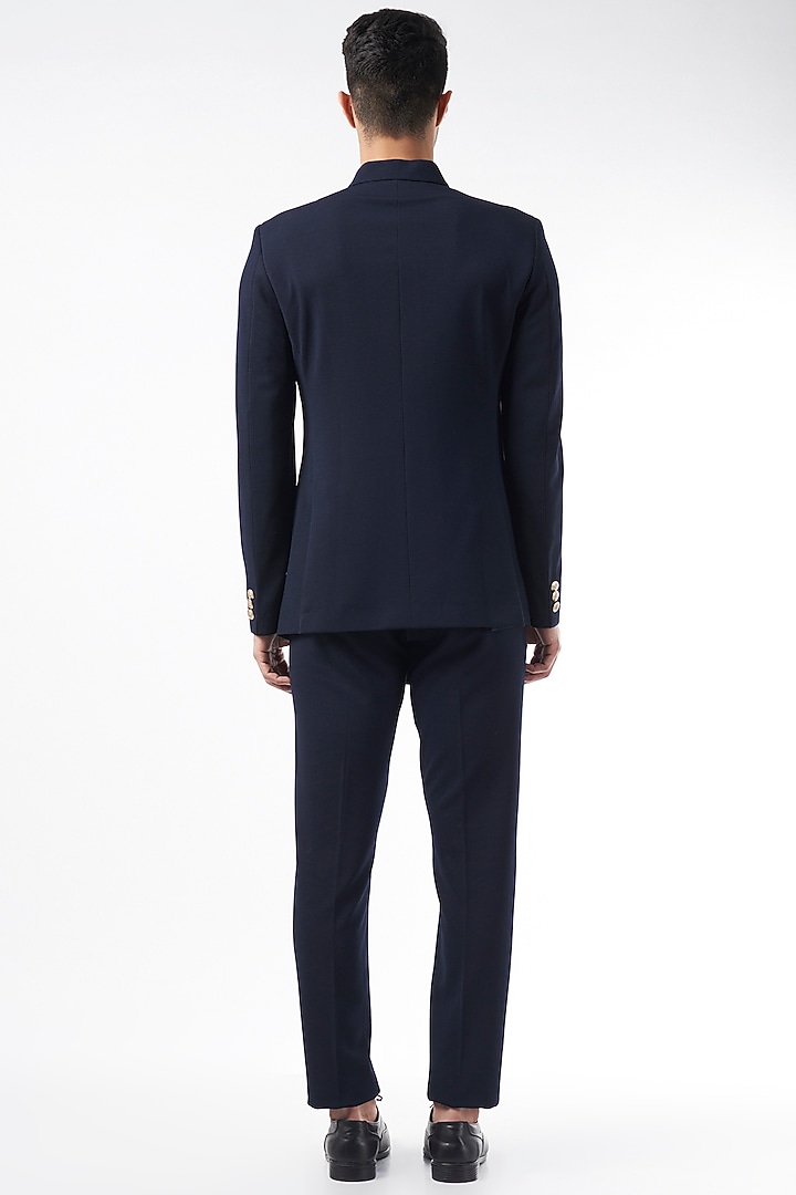 Cobalt Blue Textured Wedding Bandhgala Jacket Set by Design O Stitch Men at Pernia's Pop Up Shop