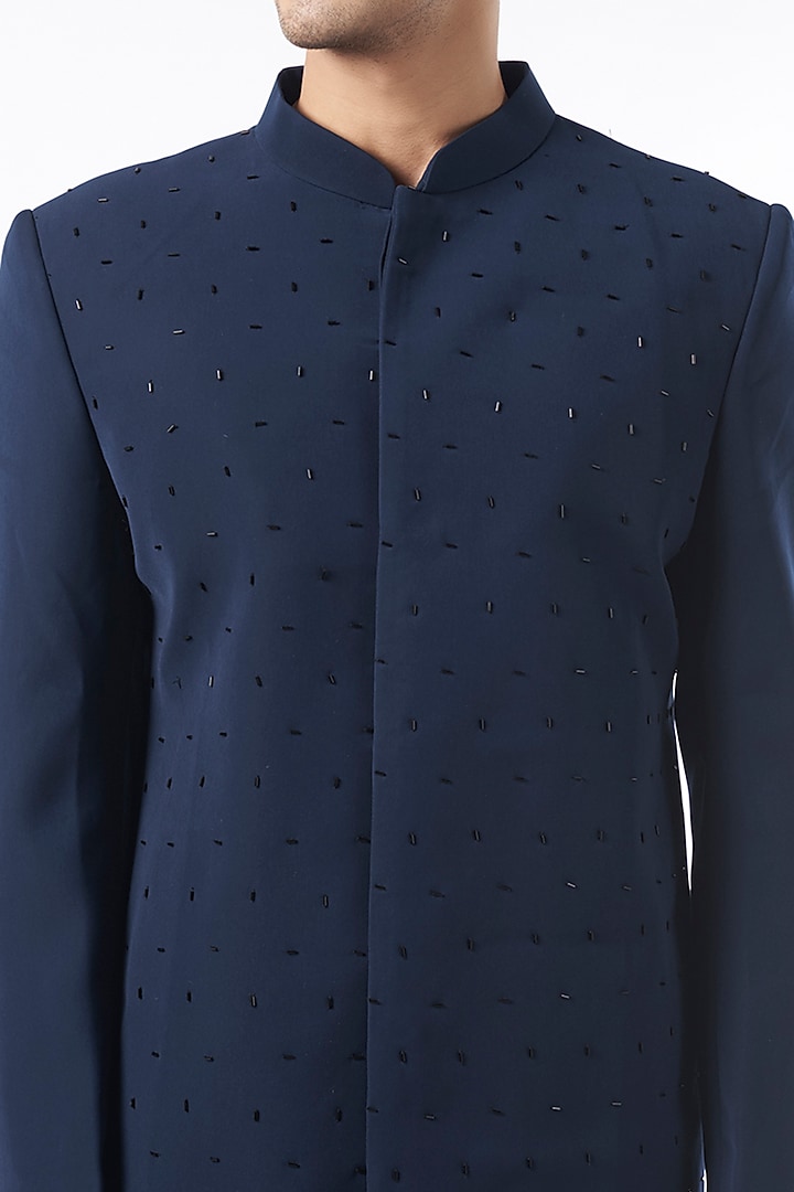 Cobalt Blue Suiting Indo-Western Set by Design O Stitch Men at Pernia's Pop Up Shop
