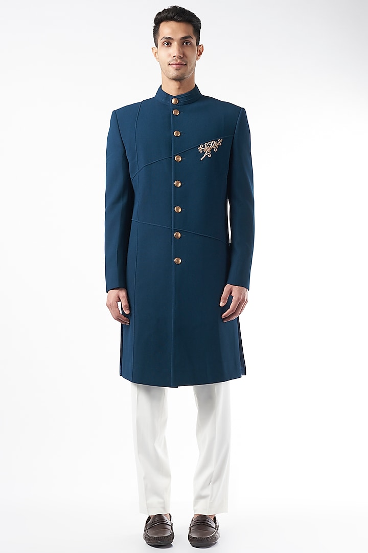 Turquoise Suiting sherwani  by Design O Stitch Men