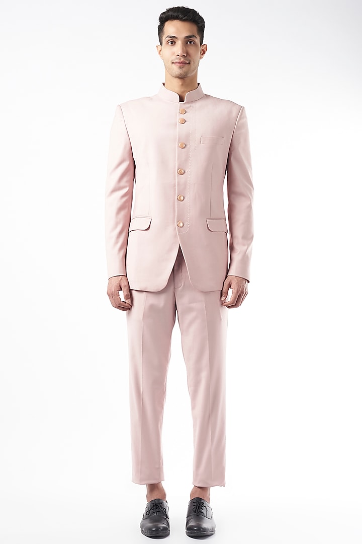 Dusty Pink Suiting Bandhgala Jacket Set by Design O Stitch Men