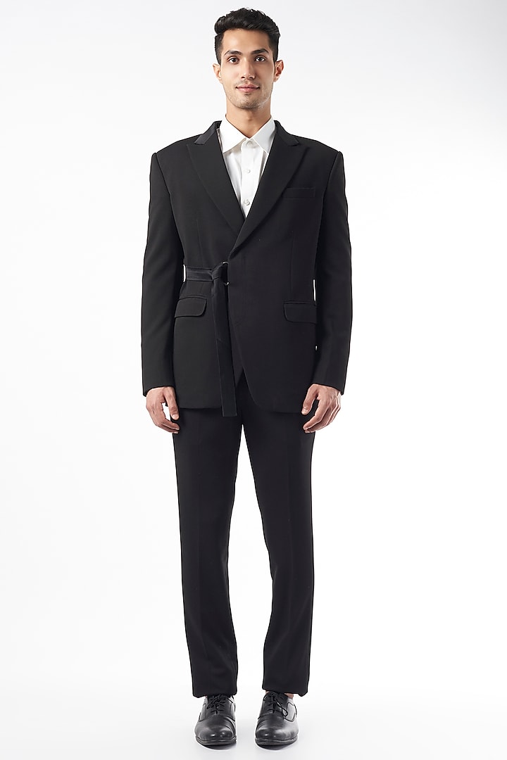 Black Tuxedo Set In Suiting by Design O Stitch Men