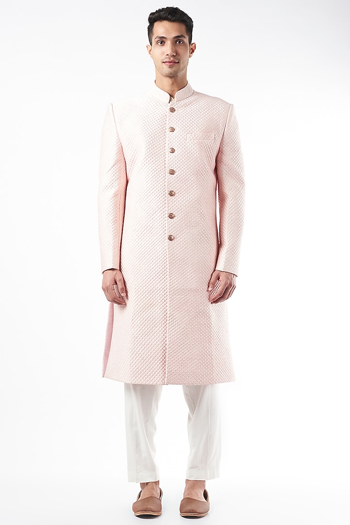 Peach Suiting sherwani by Design O Stitch Men