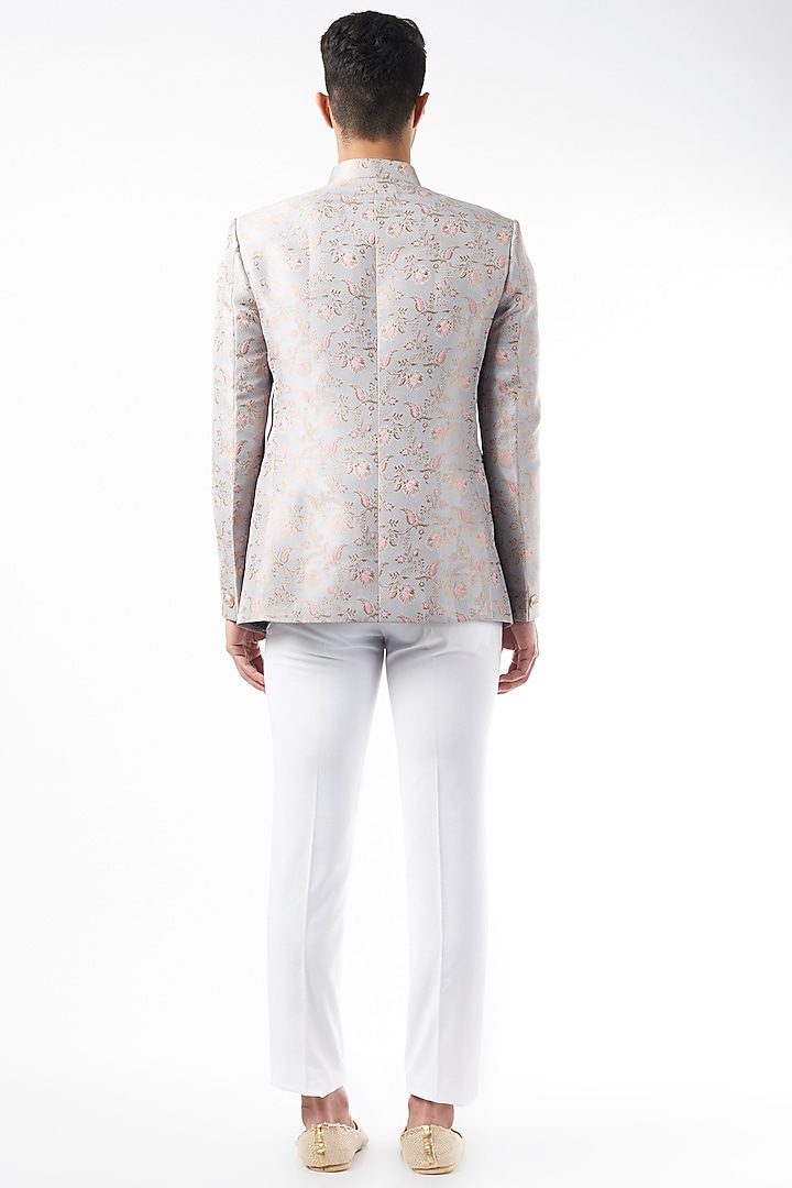 Grey Brocade Bandhgala Jacket Set by Design O Stitch Men at Pernia's Pop Up Shop
