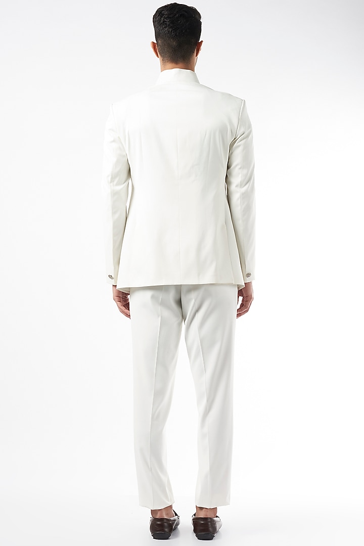 White Suiting Fabric Embroidered Wedding Bandhgala Jacket Set by Design O Stitch Men at Pernia's Pop Up Shop